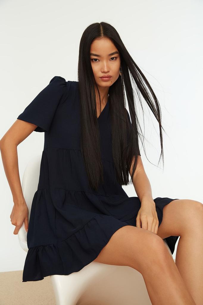 Women's Style Dress Emerald Green Wide Cut Mini Woven Dress