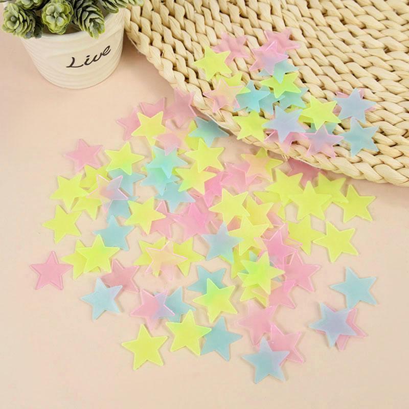 100 шт. светящиеся 3D звезды светящиеся в темноте наклейки на стену для детей детские комнаты спальня потолок домашний декор флуоресцентные наклейки со звездами