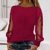 Women T-shirt Round Neck See-through Glitter Long Sleeve Tops Solid Color Loose Fit Casual Tops Daily Wear