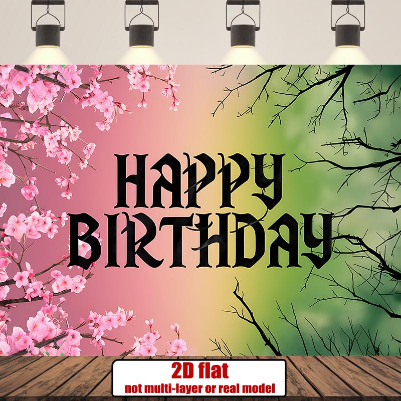 Birthday Party Backdrop Pink Green Polyester Banner Photo Booth Decoration