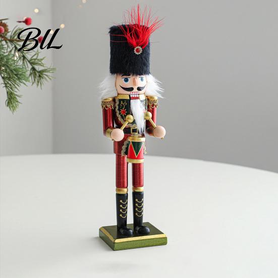 Traditional Nutcracker Statue Wooden Soldier Figurine, Handcrafted Solid Wood Christmas Tabletop Ornament Decorative for Holiday Desk And Bookshelf