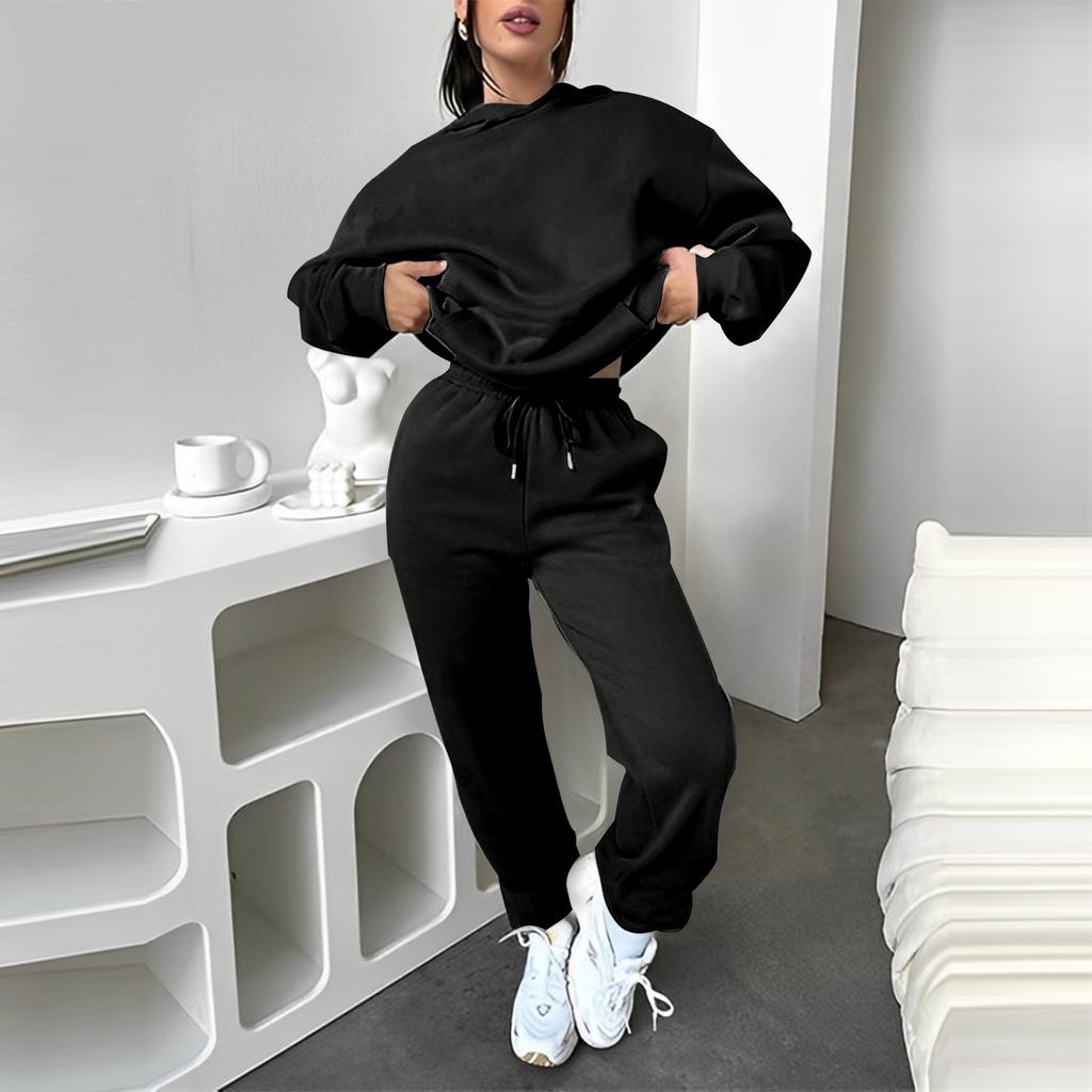 Женский однотонный спортивный комплект с капюшоном и длинными рукавами, домашние брюки, комплект для бега