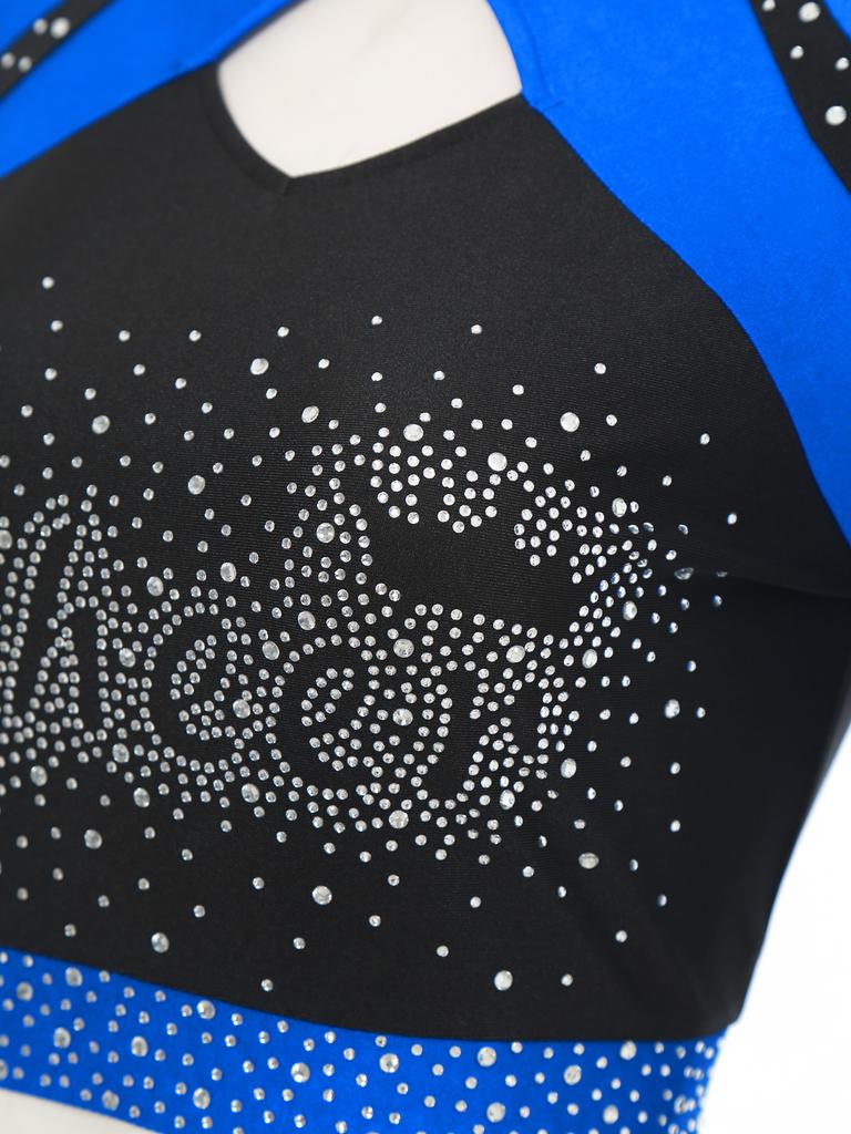 Комплект из 2 предметов: форма для танцев и черлидинга для женщин S-XXL: Привлекающий внимание топ со стразами и контрастная юбка для сцены или Хэллоуина