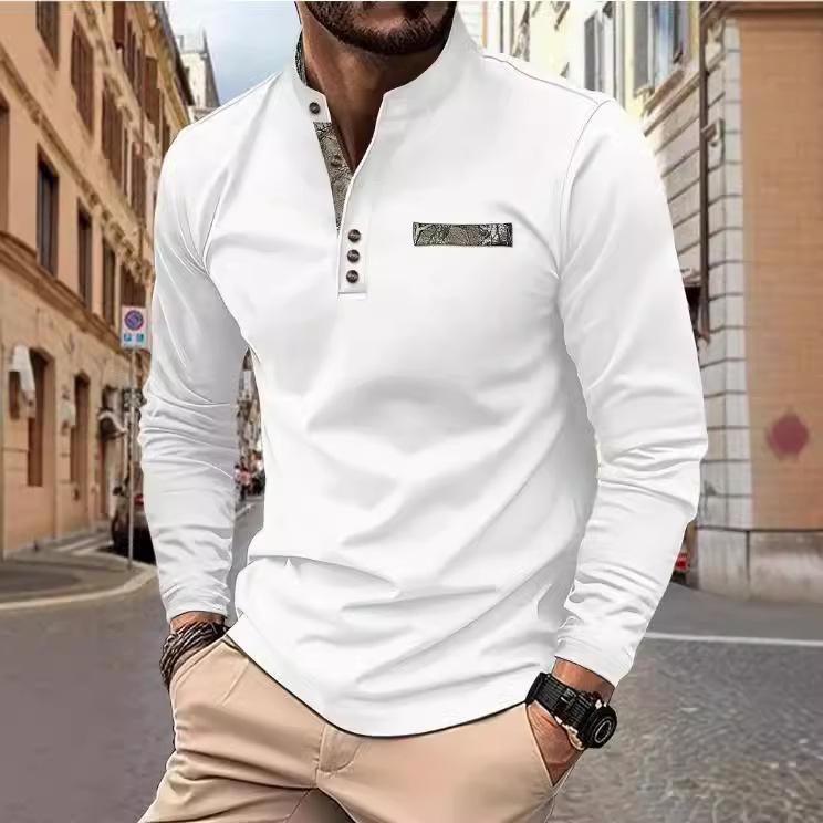 Men's Spring and Autumn Men's Stand-up Collar Polo Shirt Casual Sports Long-sleeved Henley Shirt