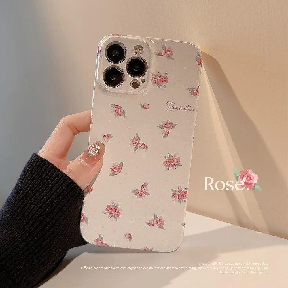 Корейский красивый чехол с цветком розы для iPhone 15 14 13 12 11 Pro Max 7 8 Plus XS Max XR X SE 2, милый жесткий противоударный чехол из ПК
