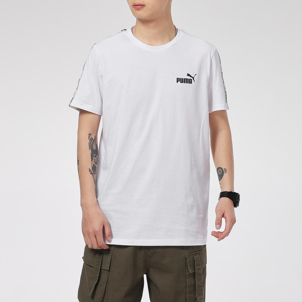 Puma Logo Print Taping Sports Round Neck T-Shirt Men Tops White 532557-02