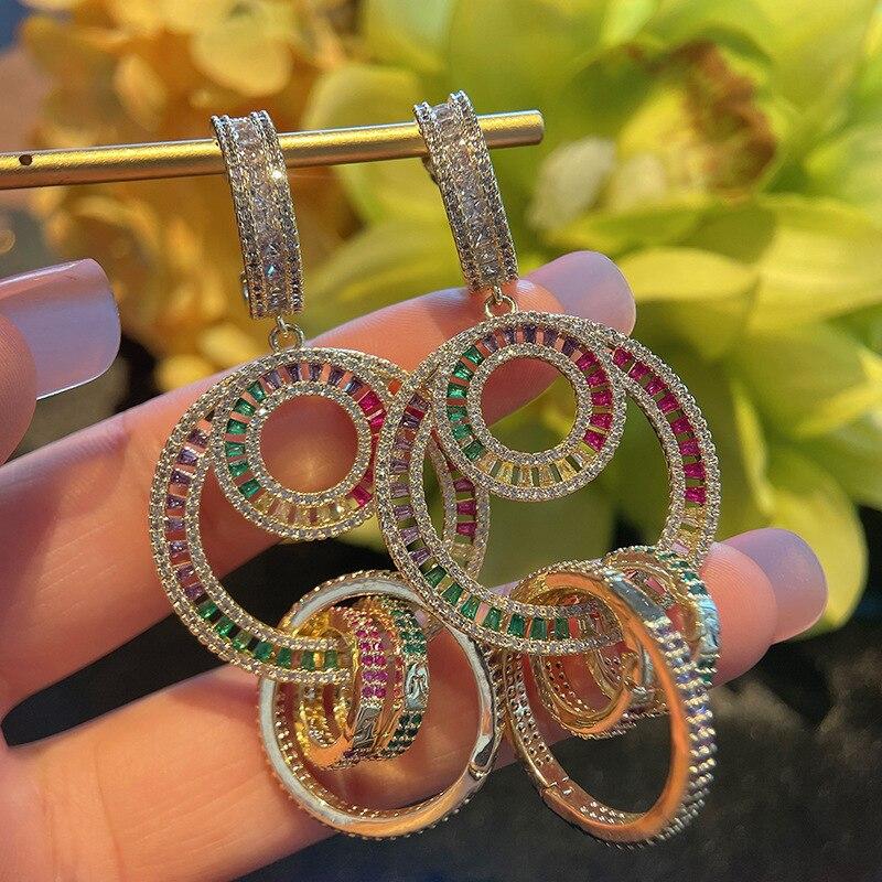 Серьги-кольца из серебра 925 пробы с иглами в европейском и американском стиле для тяжелой промышленности, многослойные серьги-кольца для женщин, индивидуальные висячие серьги