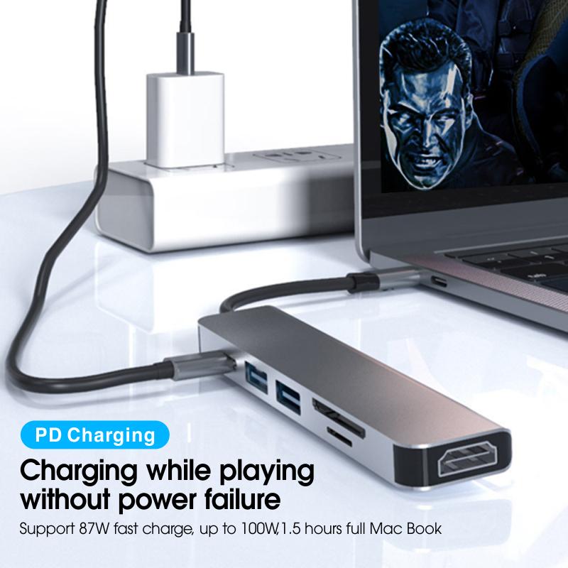 USB-C хаб на 5/6/7 портов с 4K HDMI, быстрой зарядкой PD, USB 3.0 2.0, док-станция Type C для MacBook iPad Samsung