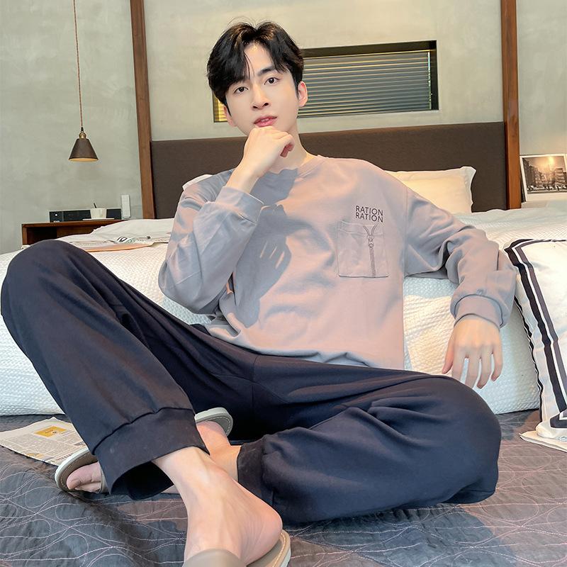 Men's Spring and Fall Men's Pajamas Cotton Homewear Suit Teenagers Simple Leisure Loose  Pajamas Homewear Suit