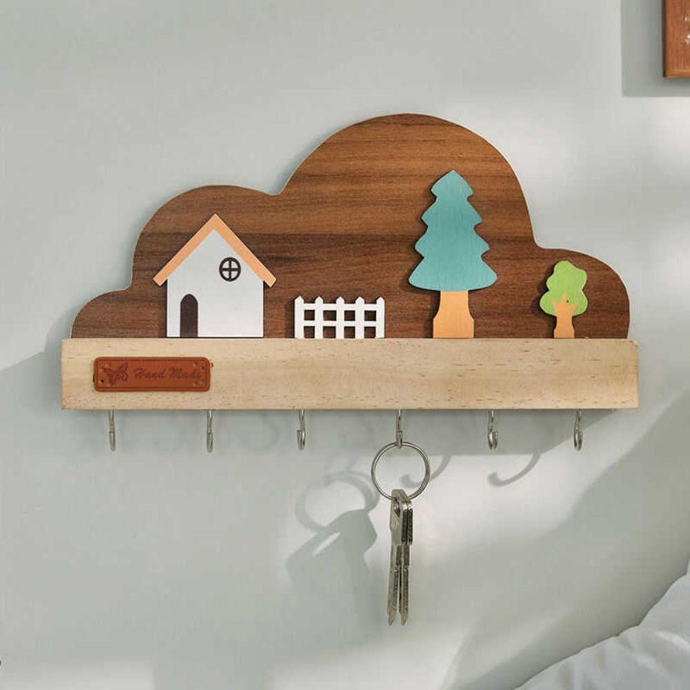 Крючок для хранения ключей из массива дерева, настенный, без сверления, вешалка для одежды, практичный декоративный крючок, прихожая