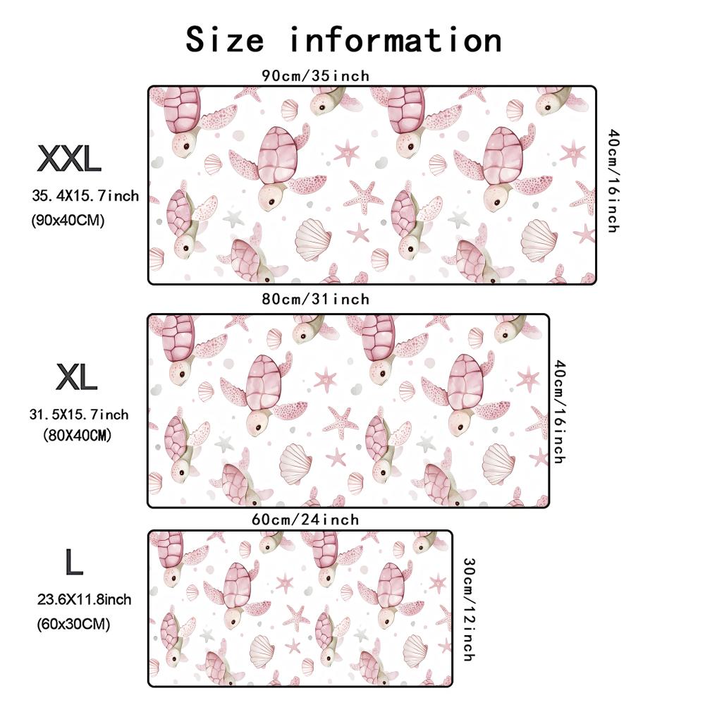 Ocean Pink Turtle Mouse Pad Large Gaming Accessory XXL Game Rubber Deskmat Non-Slip Computer Keyboard Mat Laptop Long Mousepad