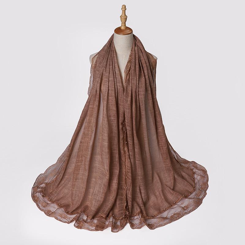 Solid Plain Lace Flower Patchwork Scarf for Women Muslim Islamic Hijab Head Scarves Shawls Female Long Pashmina Headwear