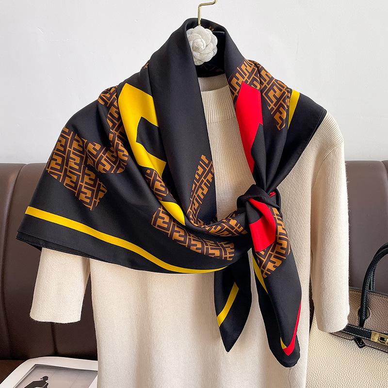 Fashion Letter Twill Large Square Scarf Fashionable Scarf Temperament Versatile Warmth Thin Scarf for Women Literary and Age-reducing