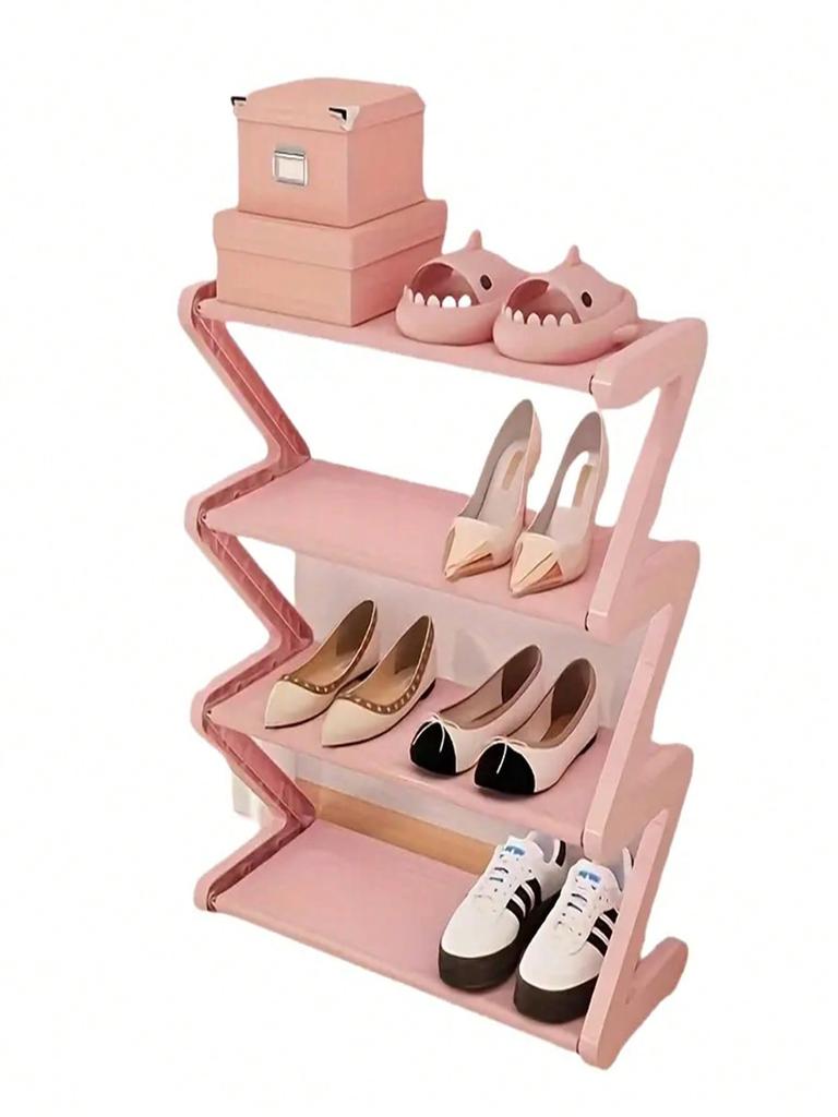 4-Layer Z-Shaped Shoe Rack, Plastic Independent Storage Rack, Easy to Assemble Floor Installation Organizer for Living Room, No Tool Installation