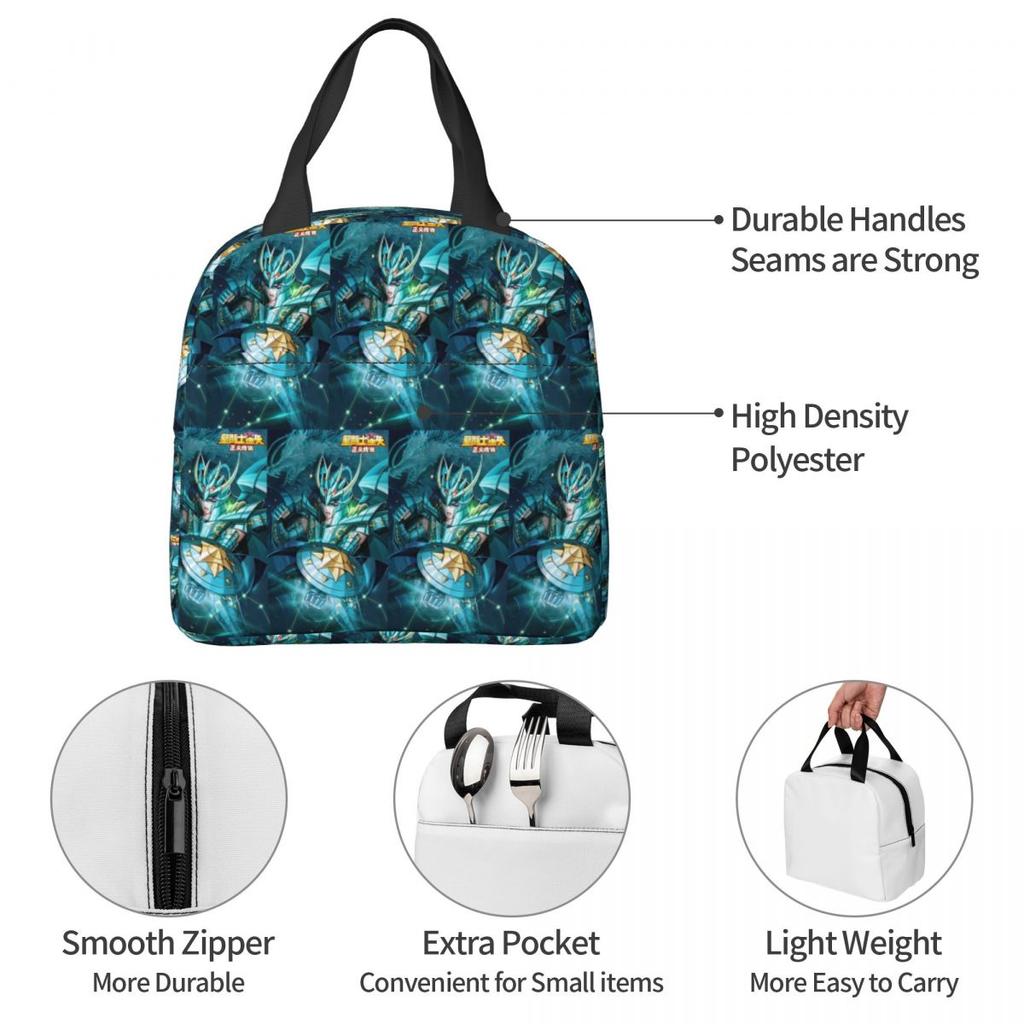 Anime Knights Of The Zodiac Dragon Shiryu Insulated Lunch Bag for Kids School Cooler Thermal Food Box Tote Lunch Boxes Container