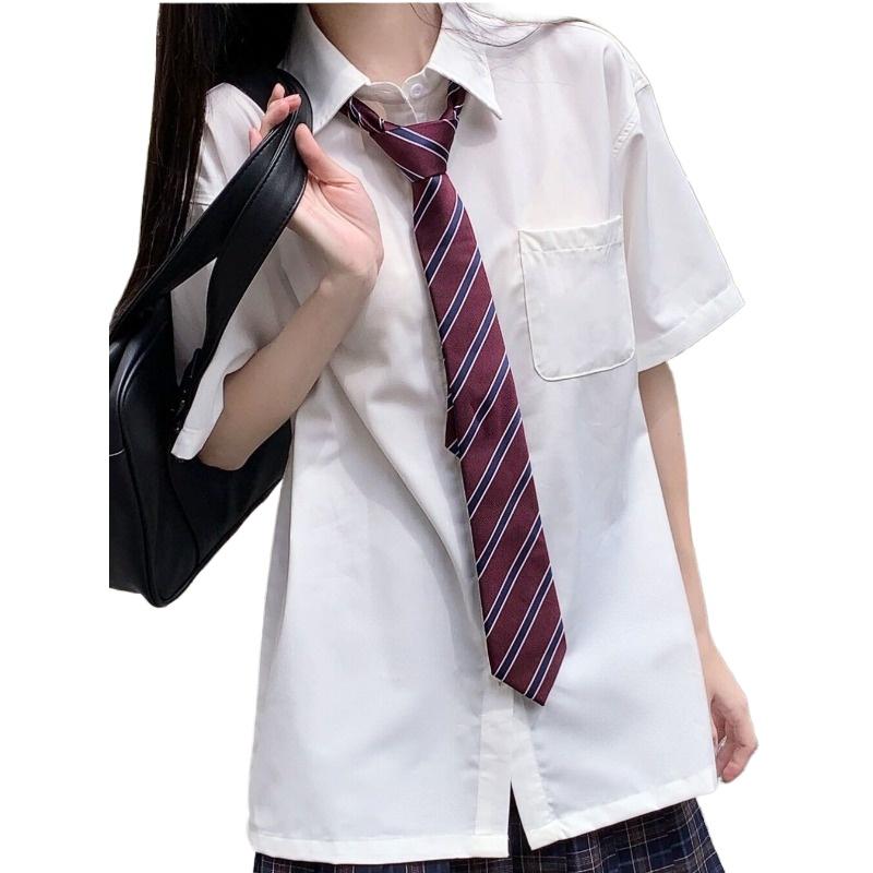 White Short Sleeved Shirts for Women Japanese College Style Versatile Loose Shirt with Tie Summer Single Breasted Blouse