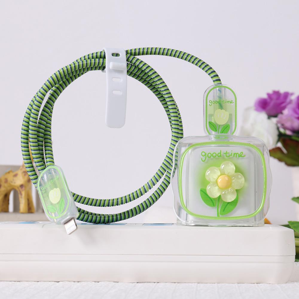 Applicable To Apple Data Cable Protective Cover Charger 18-20W Anti-breakage Winder Cute Flower Animal Advanced INS Style