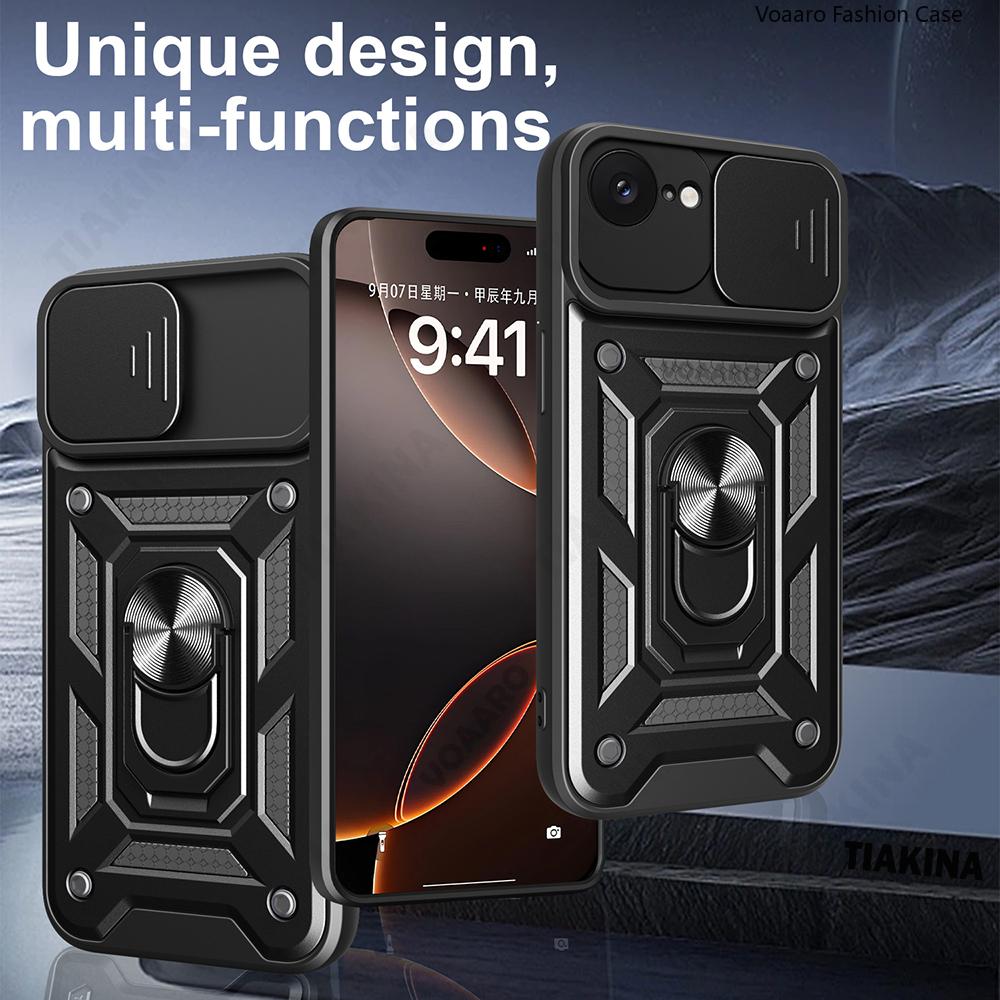 Чехол-броня с защитой камеры со сдвижной шторкой для iPhone 16E, чехол с магнитной подставкой-кольцом для iPhone SE 2025 SE4