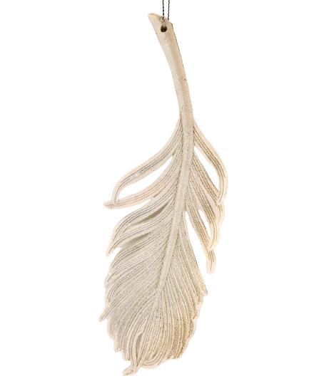 Pendant Decoration Feather Ecru Glitter