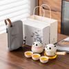 Panda Side Handle, a Pot of Three Cups of Travel Tea Set, Light Luxury, Modern Suet Jade Porcelain, Business Commemorative Gift