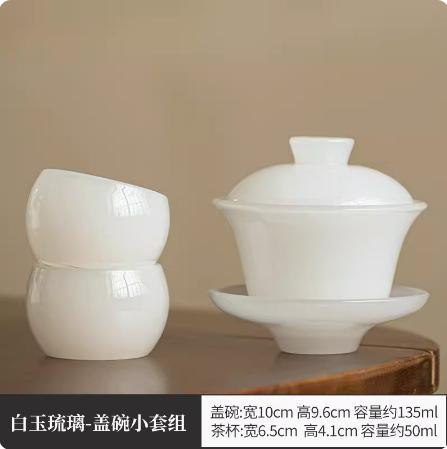 135ml High End White Jade Porcelain Gaiwan Japanese Non Hot Sancai Glass Tea Tureen Tea Maker Cover Bowl Mug Tea Services Craft