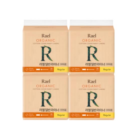 Rael Organic Cotton Cover Regular Panty Liners – Soft & Comfortable Daily Feminine Care, 20 Liners × 4 Packs (80 Count)