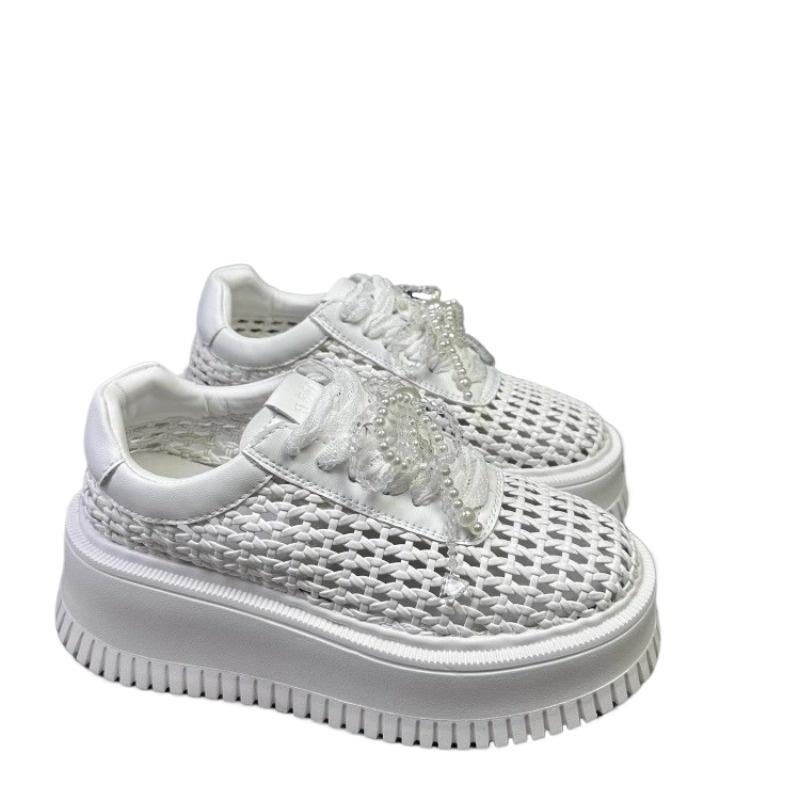 Fashion 7CM Women's Running Shoes Spring Summer Solid Color Fashion Shoes Platform Hot Sale Casual Sneakers Breathable Lace-Up Shoes