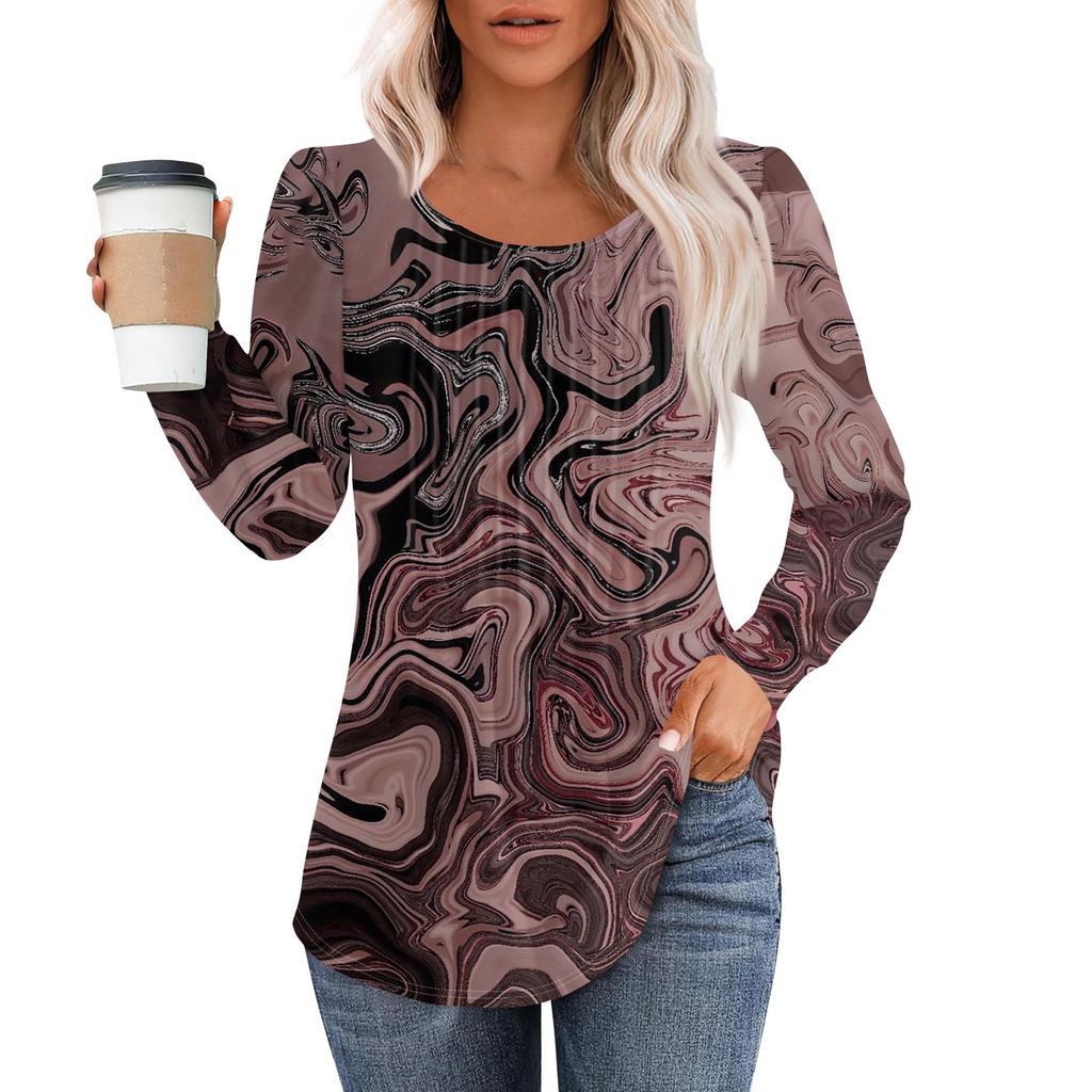 Рубашки с длинным рукавом для женщин, топы, нарядные повседневные блузки, плиссированные топы-туники с круглым вырезом