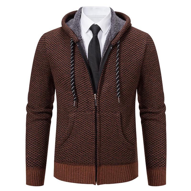 Cardigan Sweater Young and Middle-aged Jacket Autumn and Winter New Hooded Casual Fleece Thread Sweater Men's