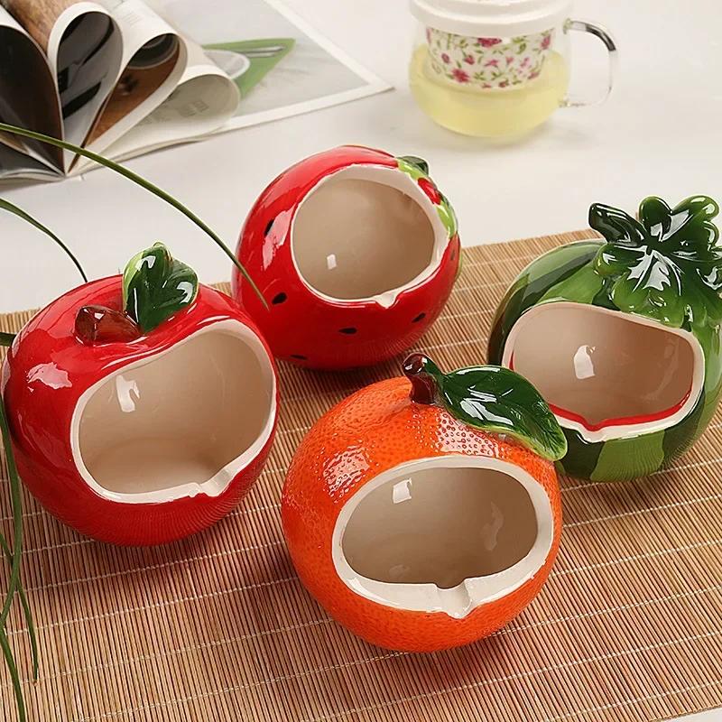 Apple Ashtray for Living Room Decorations, Orange Home, Ceramic Fruit Crafts, Apple Watermelon, European Creative Ashtray