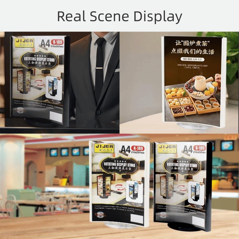 Three-Sided Acrylic Revolving Table Card A4/A5 Menu Sign Holder Menu Display Stand Desktop Use