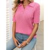 Women's Summer New Short-sleeved Lapel Stranded Jumper V-neck Knitted Pullover Tops