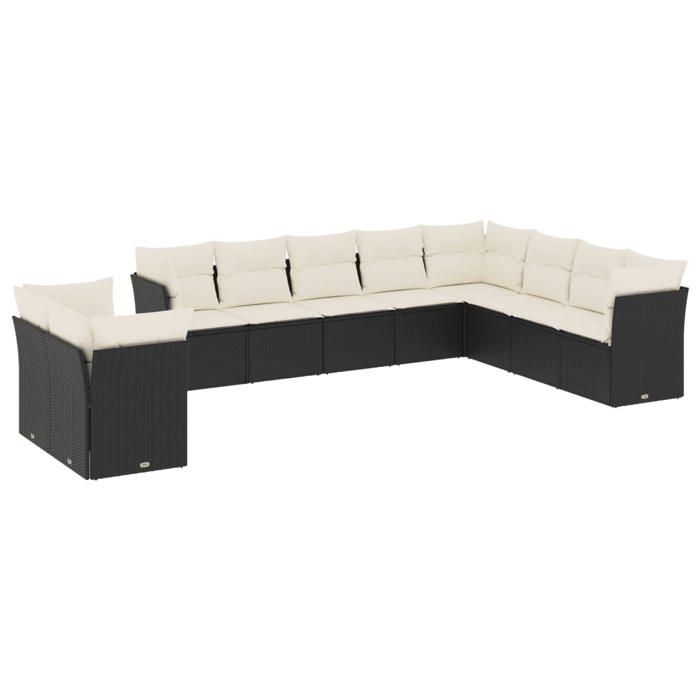 VidaXL Salon de Jardin avec Coussins 10 pcs, Canapés de Terrasse, Ensemble de Meubles de Patio, Mobilier d'Extérieur, Noir 3217856