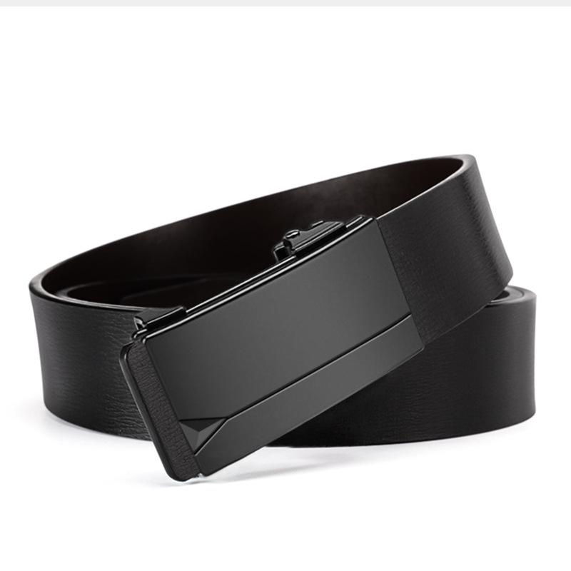 Простой мужской ремень Автоматическая пряжка Ремень из натуральной кожи для мужчин Молодых мужчин Деловой Универсальный ремень из коровьей кожи для мужчин Среднего и молодого возраста
