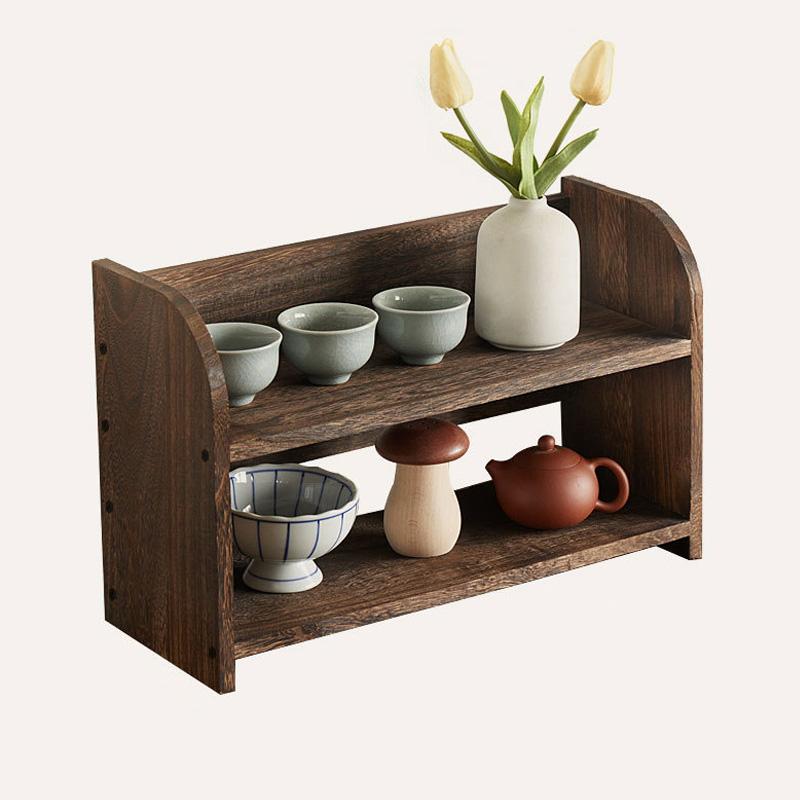 1Pc Desktop DIY Shelf Tray Display Rack Cup Tea Set Solid Wood Chinese Style