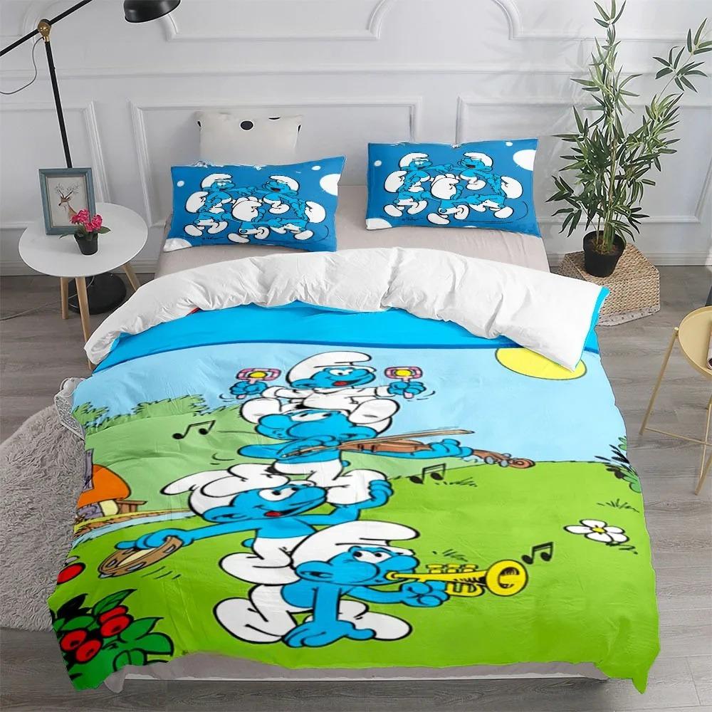 3D Cartoons S-Smurfs- Bedding Set 2/3Piece Duvet Cover Pillowcase Adult Boy Children Bedroom Gift Single Double Large Size