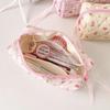 Bow Quilted Pencil Pouch Y2k Flower Pencil Case Desktop Storage Cloth Stationery Bag  Student