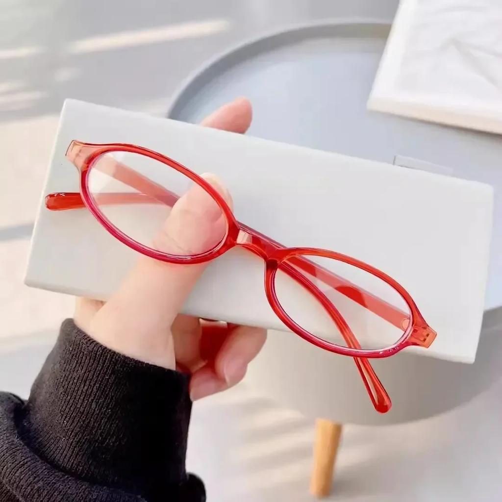 New  Women'S Retro Oval Glasses Girls Red Green Frame Glass Eyewear Decorative Computer Anti-Blue Eyeglasses Seaside Driving