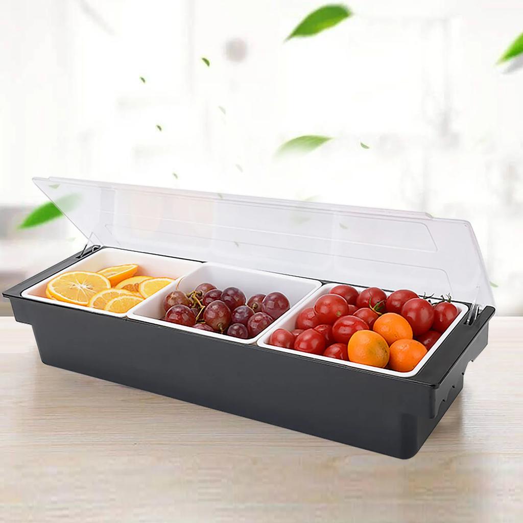 Ingredient Container 3 Grid Multifunctional Plastic Fruit Box with Transparent Lid for Dining Room, Living Room Room