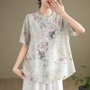 Summer Chinese Style Retro Artistic Printed Embroidered Shirt Top for Women Shirt