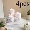 4pcs White Wooden Candlestick Set, Tea Lamp Candlestick Set, Jute Rope Bow Decoration and Decorative Stones, Heart Tray Decorative Bowl, Jewelry Tray