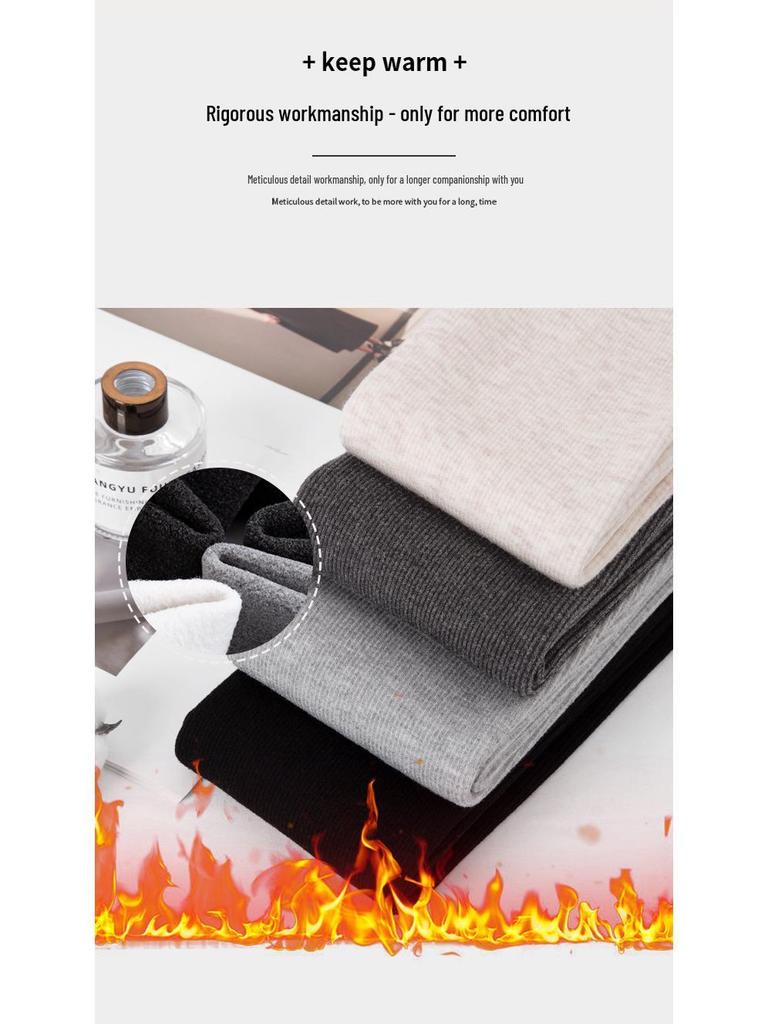 Женские серые хлопковые леггинсы слим-фит - 2025 Новые теплые с плюшевой подкладкой для осени/зимы