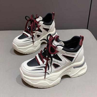 Модные кроссовки на платформе смешанных цветов женские весенние из искусственной кожи на толстой подошве вулканизированная обувь женская на шнуровке нескользящая спортивная обувь женская