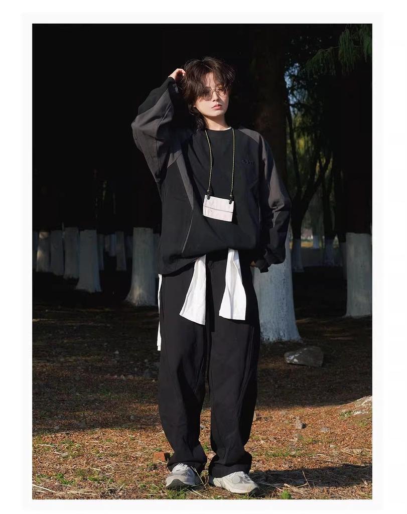 Унисекс ретро худи в японском стиле color block - Повседневный пуловер в горном стиле