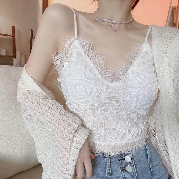 Spicy Girl Summer Wenwen Lace Camisole Bralette with Chest Pad
