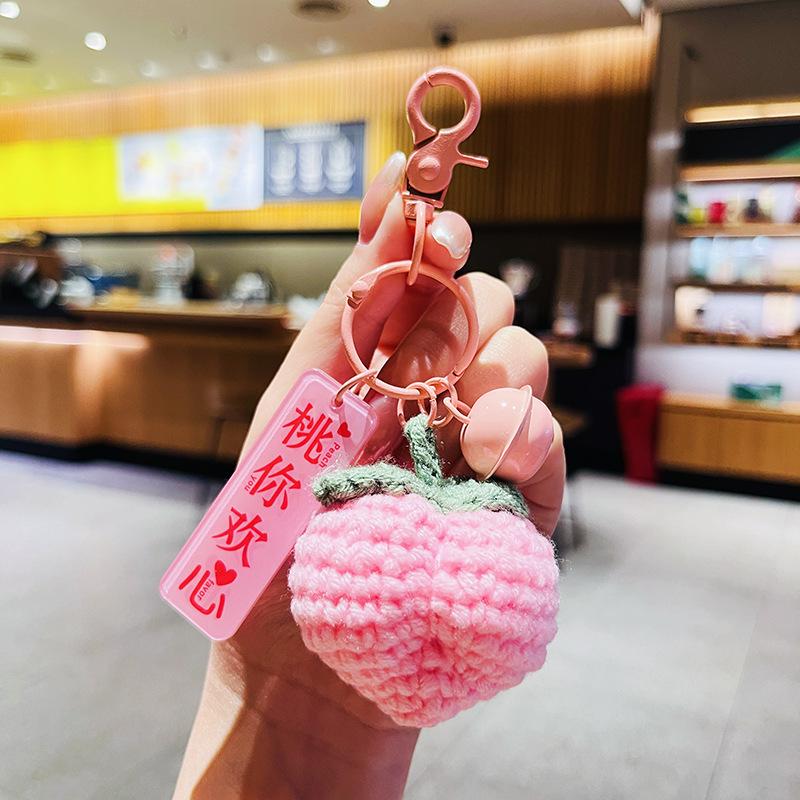 Handmade Crocheted Persimmon Keychain, "Good Things Happen" Lucky Charm,Lucky Persimmon Peanut Keyring, Hand-Knitted Fruit Pendant with Wish Tag