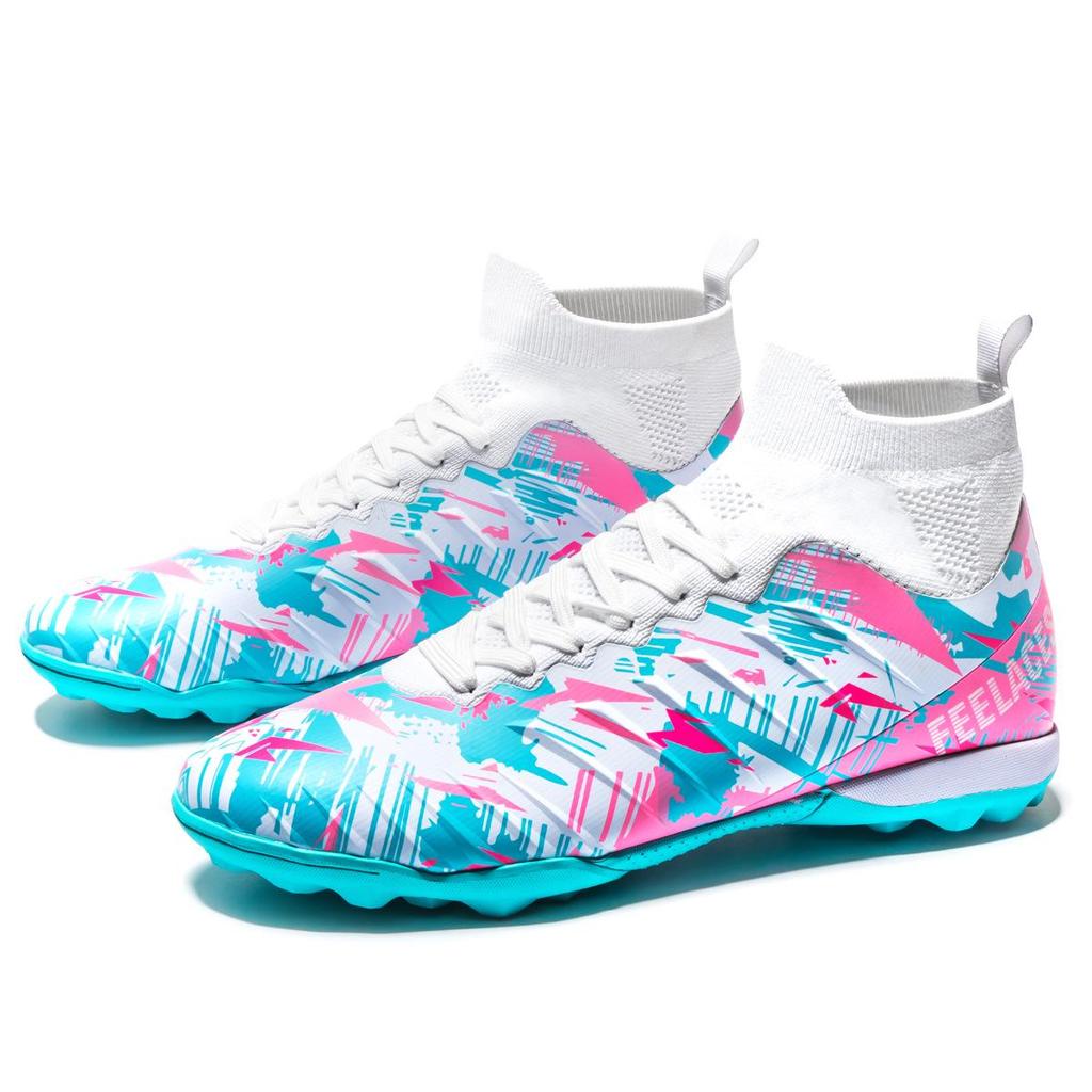 2024 Men's Fly-Knit High-Top Soccer Shoes with Breathable Sock Liner for Professional Turf Training