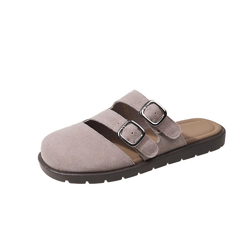 Стильные женские замшевые тапочки-мюли, сандалии с пробковой стелькой и супинатором, пляжная обувь для дома и отдыха