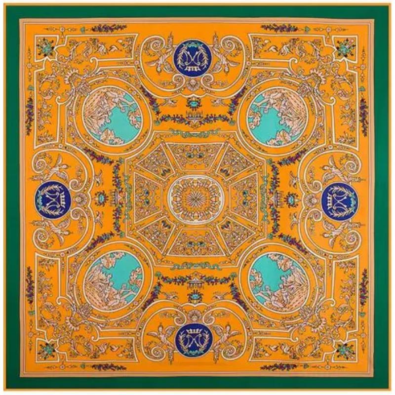 100% Silk Twill Luxury Brand Silk Scarf For Women, New Fashion Large Square Scarves Headband Maze Paisley Print Shawl Hijab