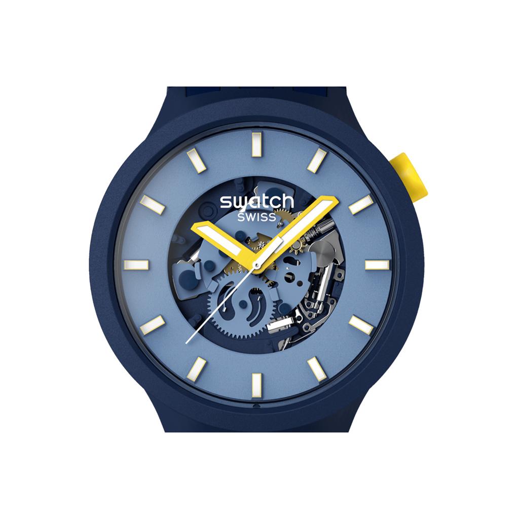 Swatch Мужские часы Швейцарские часы Кварцевый механизм Синий циферблат Корпус из биоисточника SB05N117
